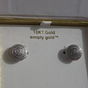 Simply Gold Silver-Tone Round Stud Earrings with Diamond Accents - White